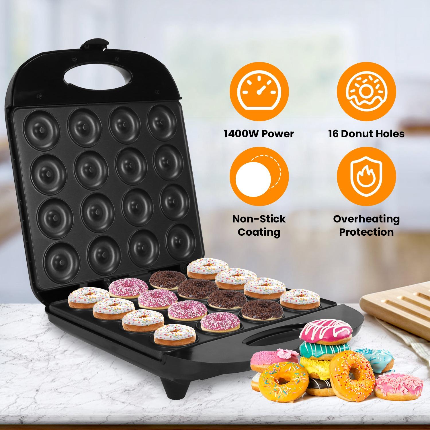 Mini Donut Maker Machine For Kids Snack Breakfast Desserts With 16 Doughnuts Holes Non Stick Coating Double-Side Heating Plates Overheating Protection thumbnail 3