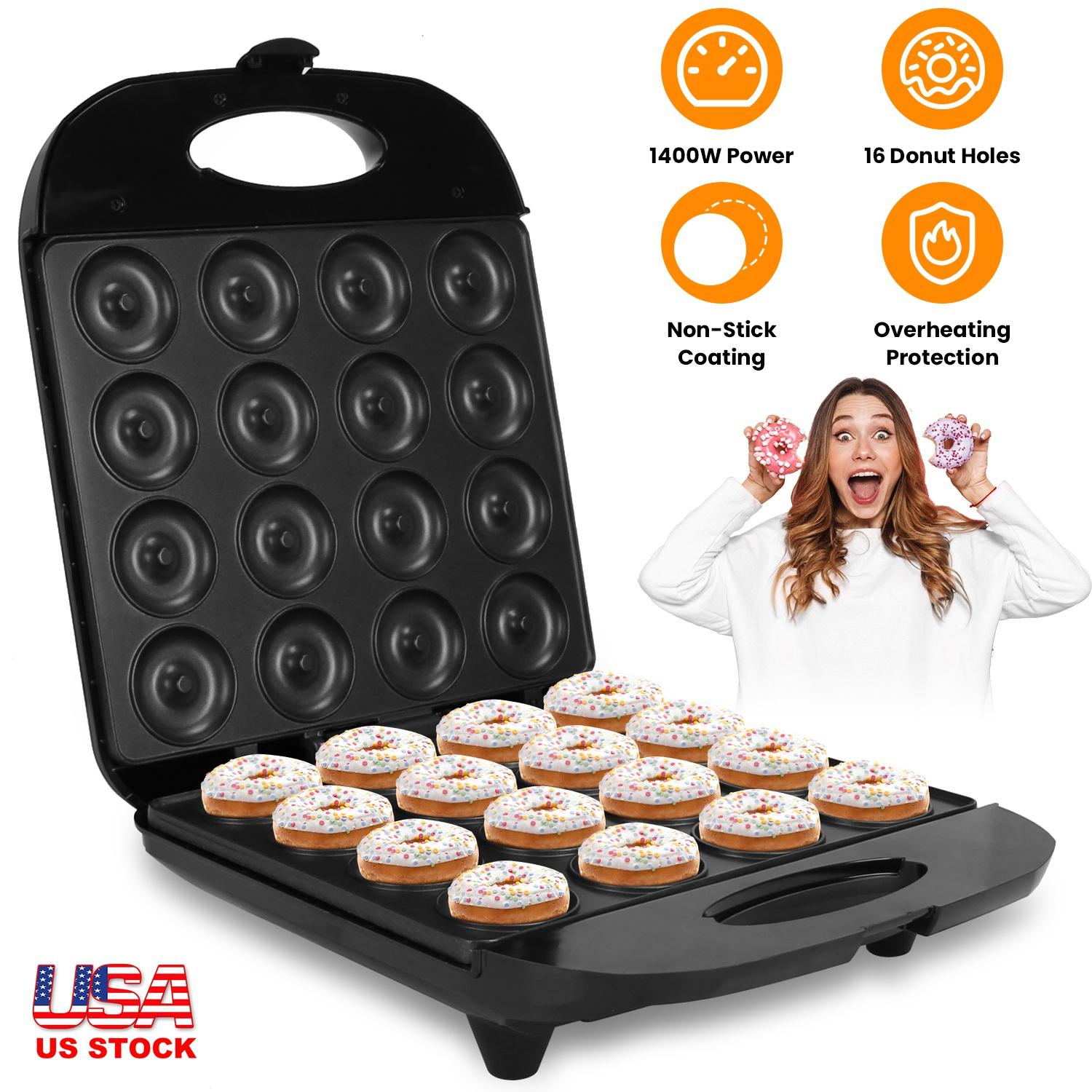Mini Donut Maker Machine For Kids Snack Breakfast Desserts With 16 Doughnuts Holes Non Stick Coating Double-Side Heating Plates Overheating Protection thumbnail 4