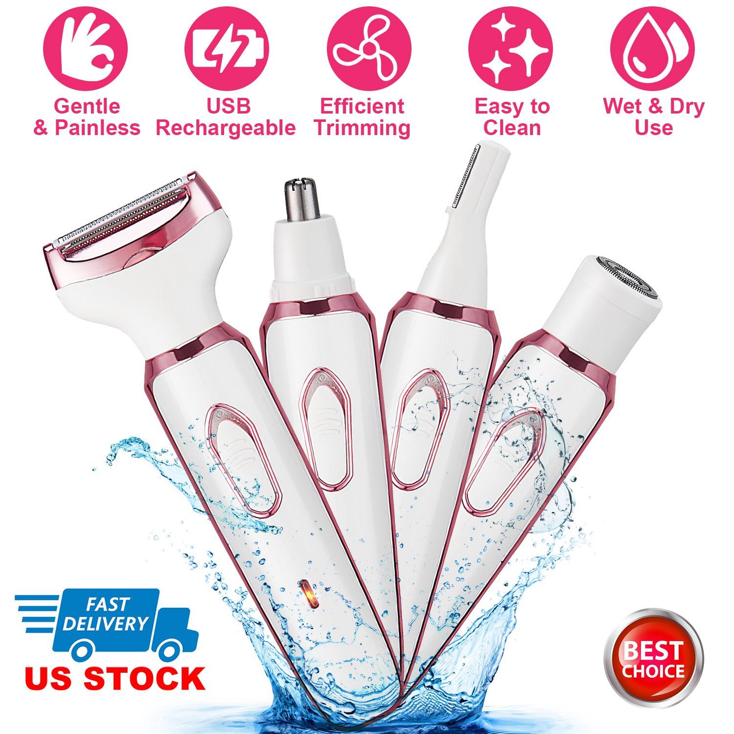 4 In 1 Electric Razor for Women Painless Grooming Kit Rechargeable Eyebrow Nose Hair Pubic Hair Bikini Trimmer Face Shaver thumbnail 2