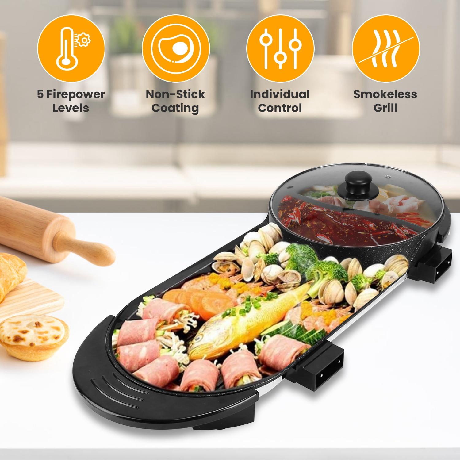 2 in 1 Electric Hot Pot with BBQ Grill Cooker 2200W Smokeless Non-Stick Korean BBQ Grill Shabu Shabu Hot Pot with Independent Temperature Control 5 Ge thumbnail 2