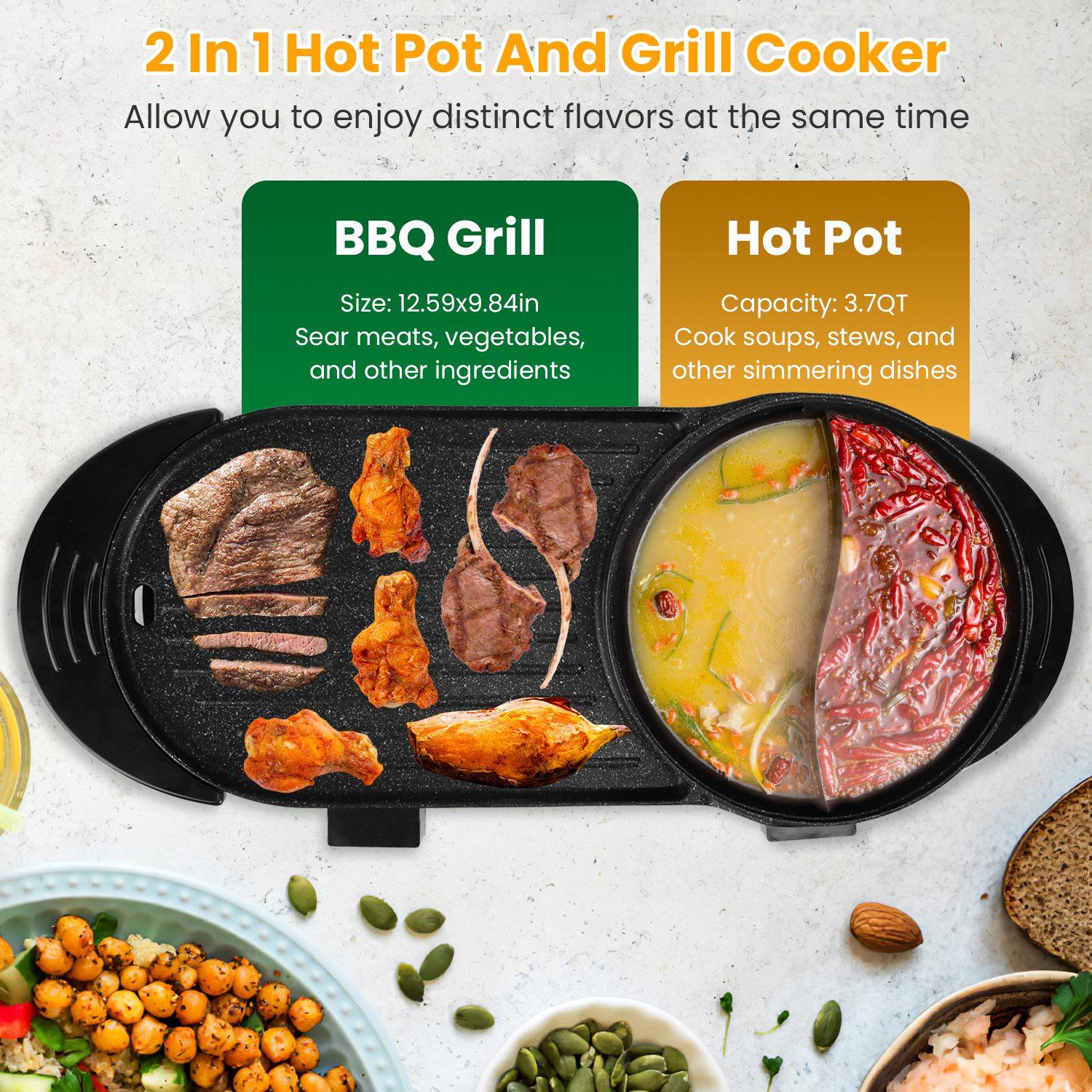 2 in 1 Electric Hot Pot with BBQ Grill Cooker 2200W Smokeless Non-Stick Korean BBQ Grill Shabu Shabu Hot Pot with Independent Temperature Control 5 Ge thumbnail 3