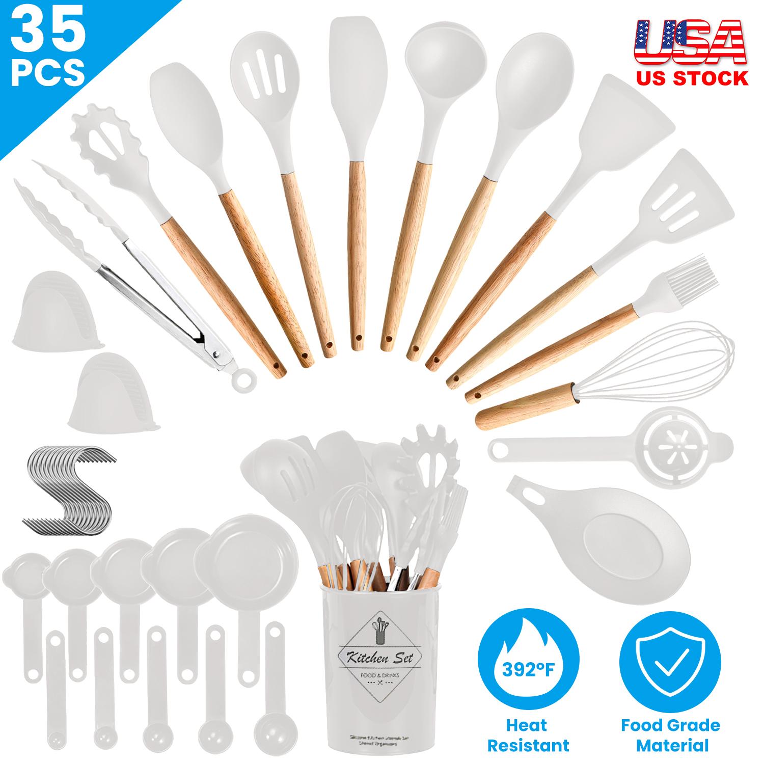 35Pcs Kitchen Cooking Utensils Set Spatula Set Baking Utensil Set Kitchen Accessories Necessities with Holder Egg Whisk Separator Tong Turner Spoons C thumbnail 2