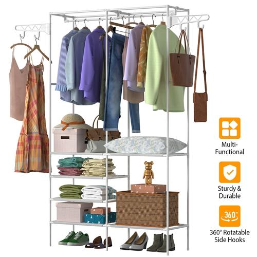 Metal Garment Rack Shoe Clothing Organizer Shelves Freestanding Multifunctional Clothes Wardrobe thumbnail 4