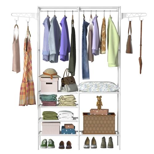 Metal Garment Rack Shoe Clothing Organizer Shelves Freestanding Multifunctional Clothes Wardrobe thumbnail 2