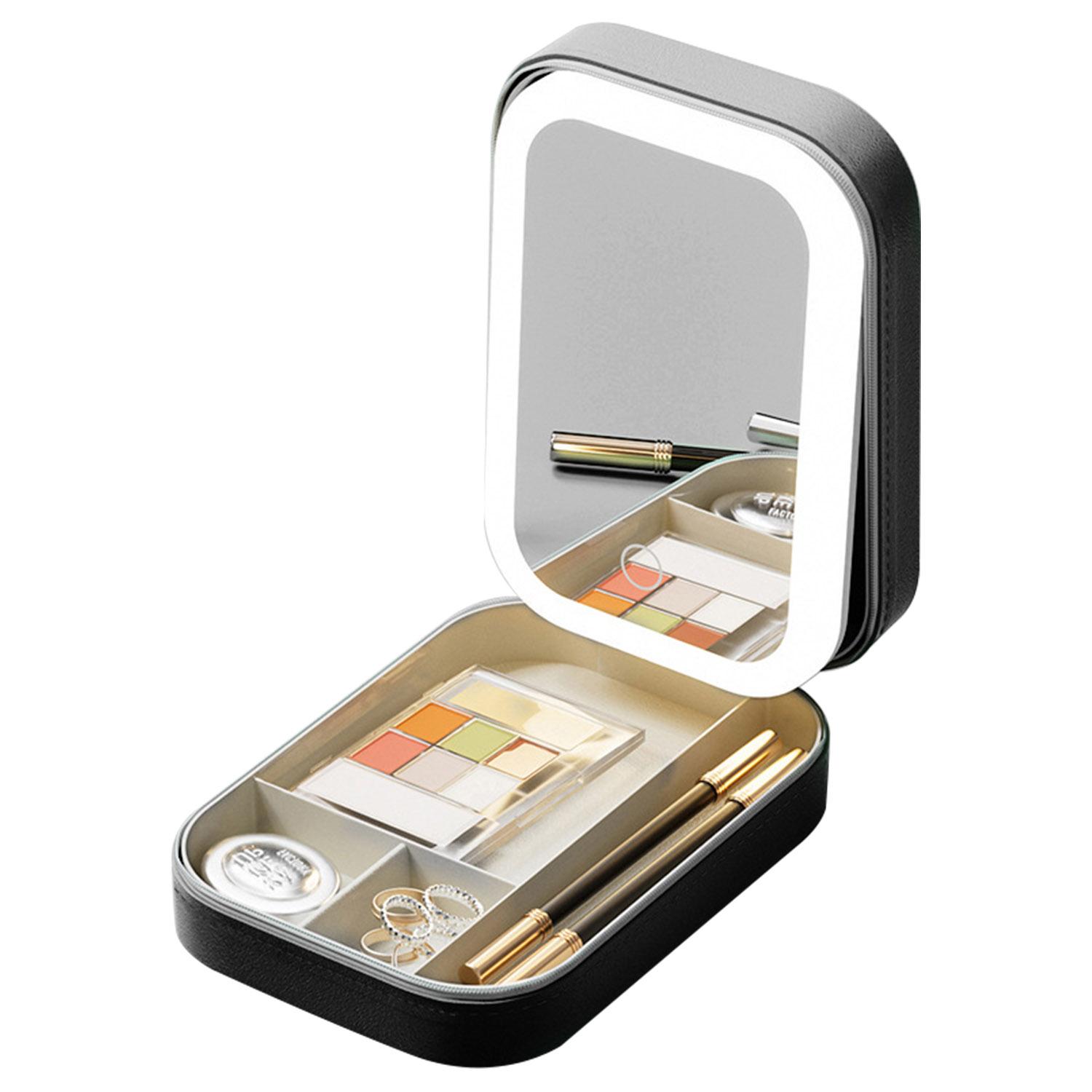 Portable Travel Makeup Bag With LED Mirror Rechargeable Beauty Mirror With 3 Color Light Dimmable Brightness Waterproof Cosmetic Bag With 4 Compartmen thumbnail 1