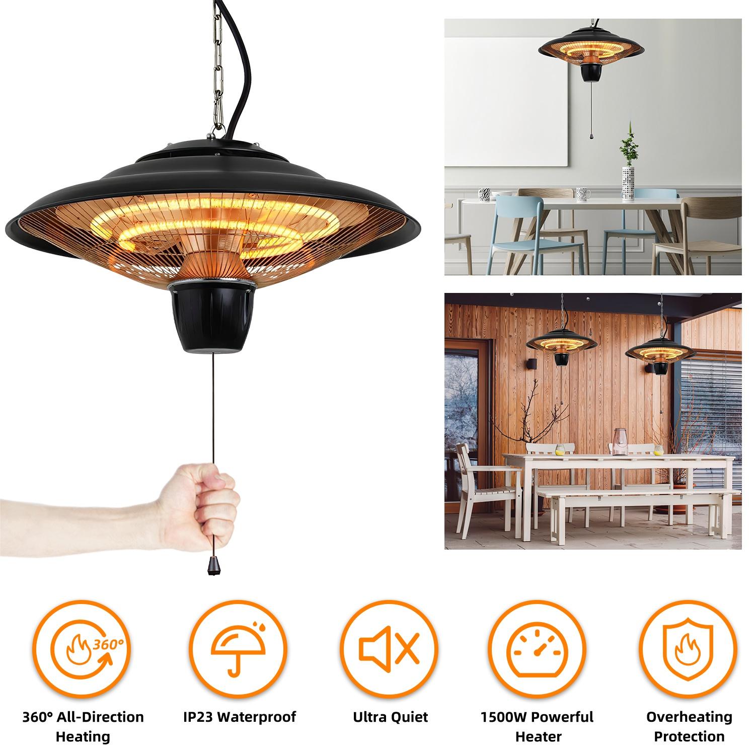 1500W Outdoor Hanging Patio Heater Ultra-Quiet Electric Heating Lamp IP23 Waterproof 2 Heating Levels Overheating Protection Ceiling Mounted Outdoor H thumbnail 3