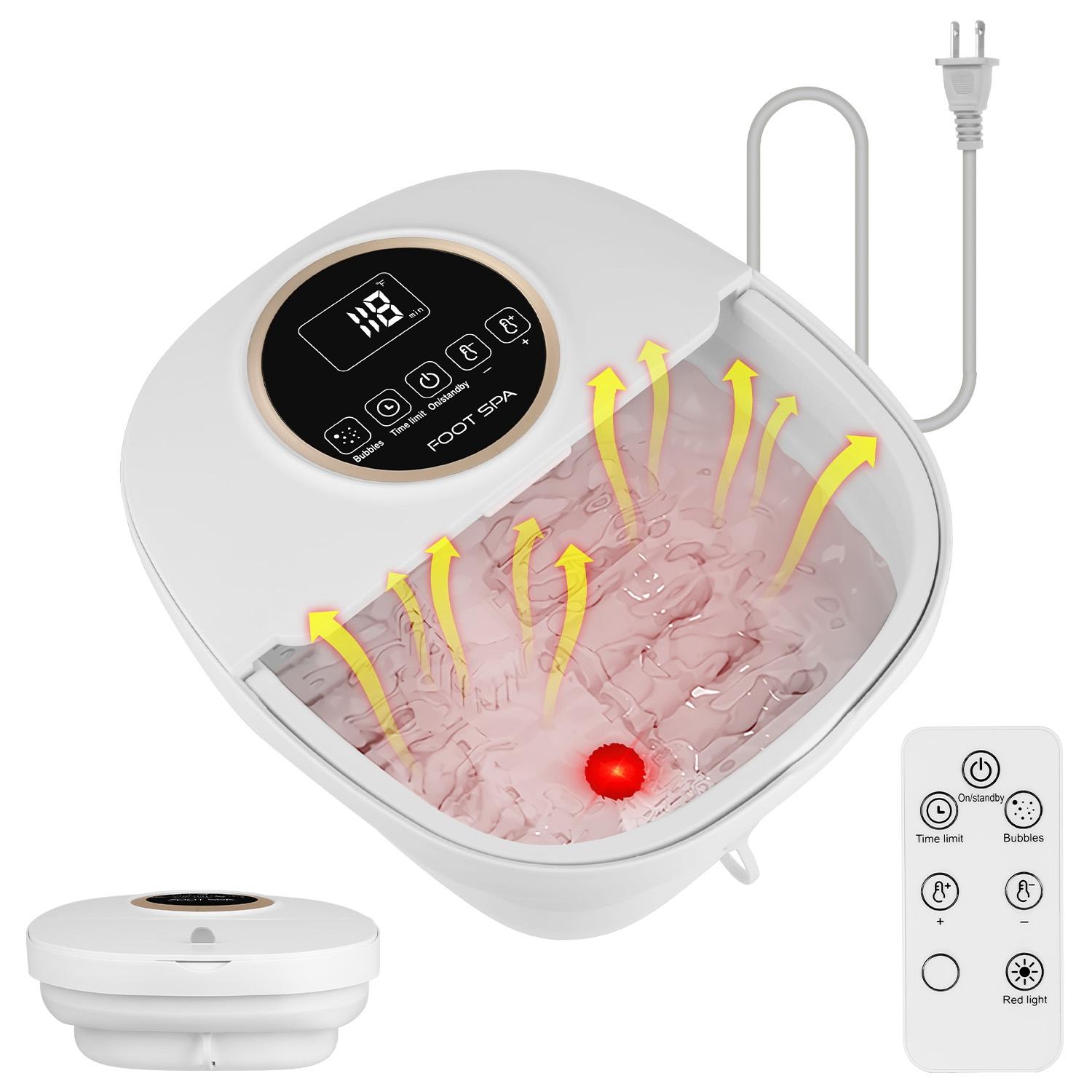 Collapsible Foot Spa Massager Electric Foldable Foot Soaker Tub with Remote Control Handle Surfing Bubbles 24 Heating Levels 6 Timer 6 Massage Rollers thumbnail 1