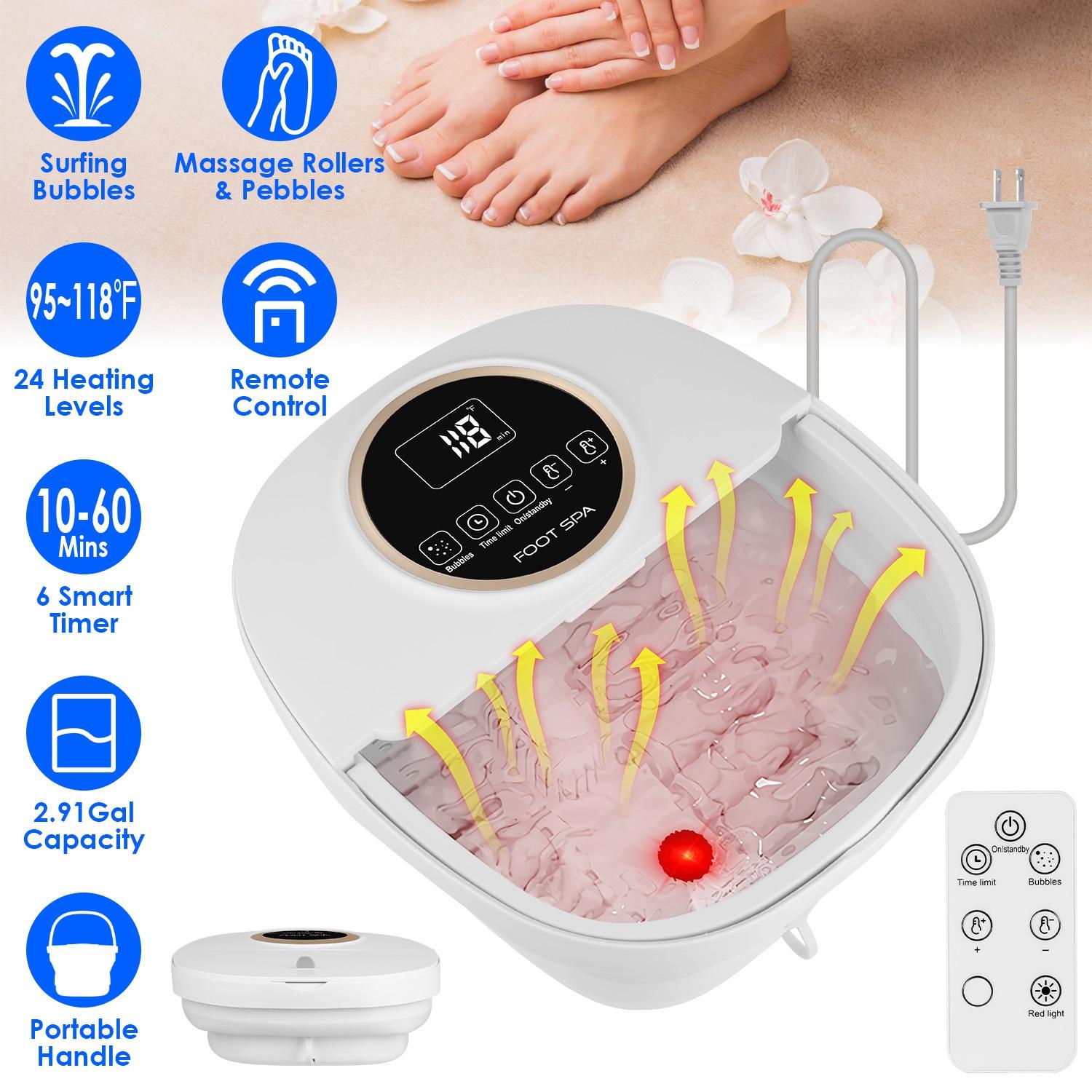 Collapsible Foot Spa Massager Electric Foldable Foot Soaker Tub with Remote Control Handle Surfing Bubbles 24 Heating Levels 6 Timer 6 Massage Rollers thumbnail 4
