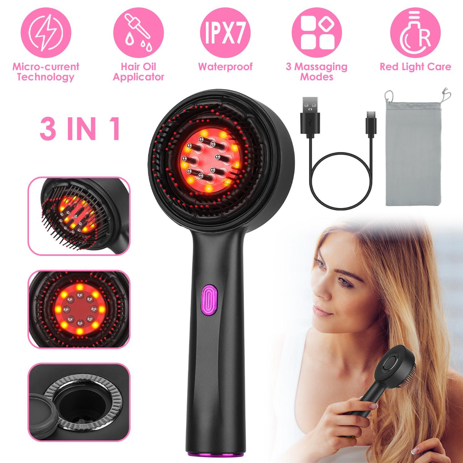 3 In 1 Red Light Scalp Massager Brush Cordless Hair Oil Applicator Massage Comb with 3 Modes Rechargeable IPX7 Waterproof thumbnail 3
