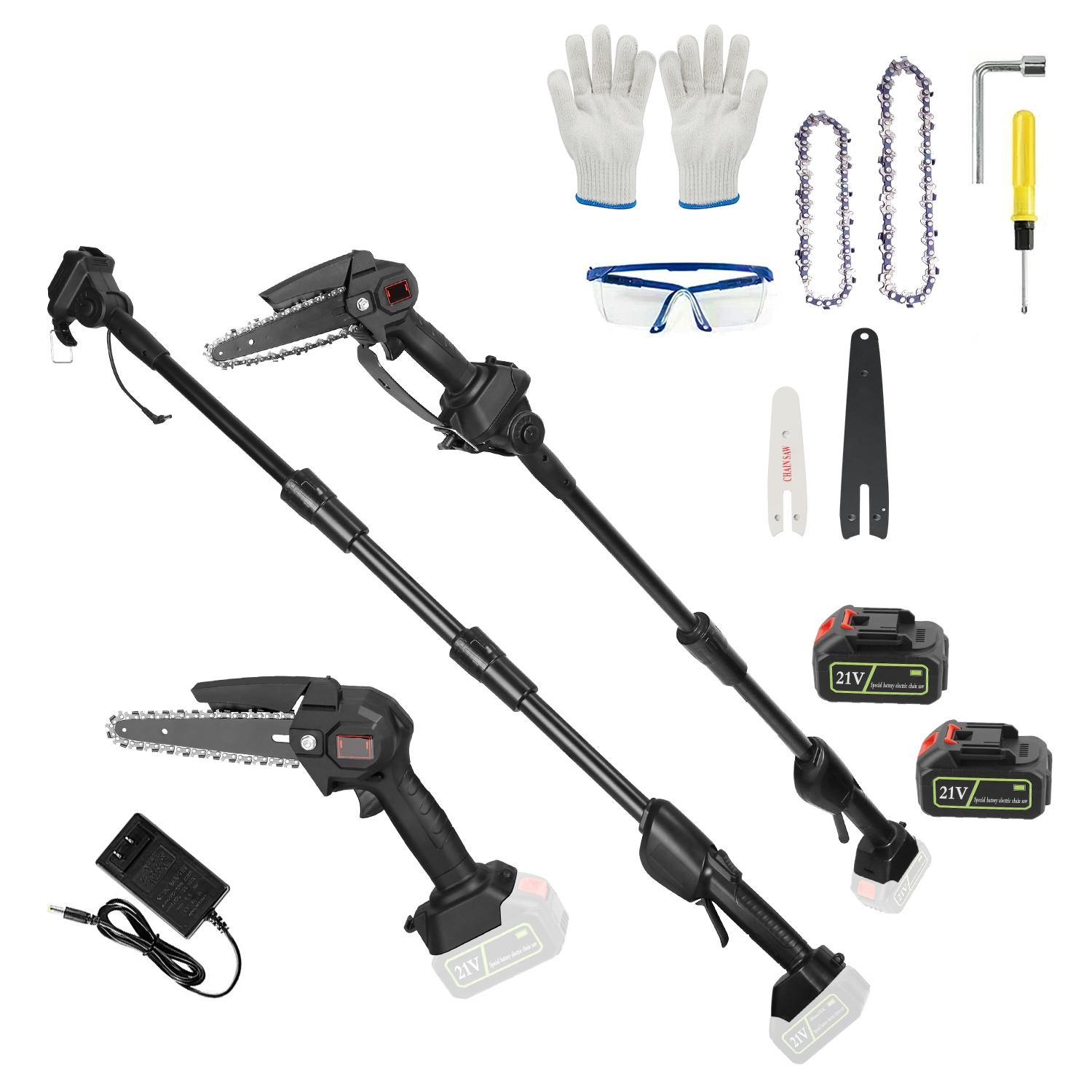 2-in-1 Cordless Pole Saw & Mini Chainsaw Electric Mini Chainsaw Length Adjustable Cordless Chain Saw with 2Pcs 3000mAh Batteries 4in/6in Chains for Tr thumbnail 2
