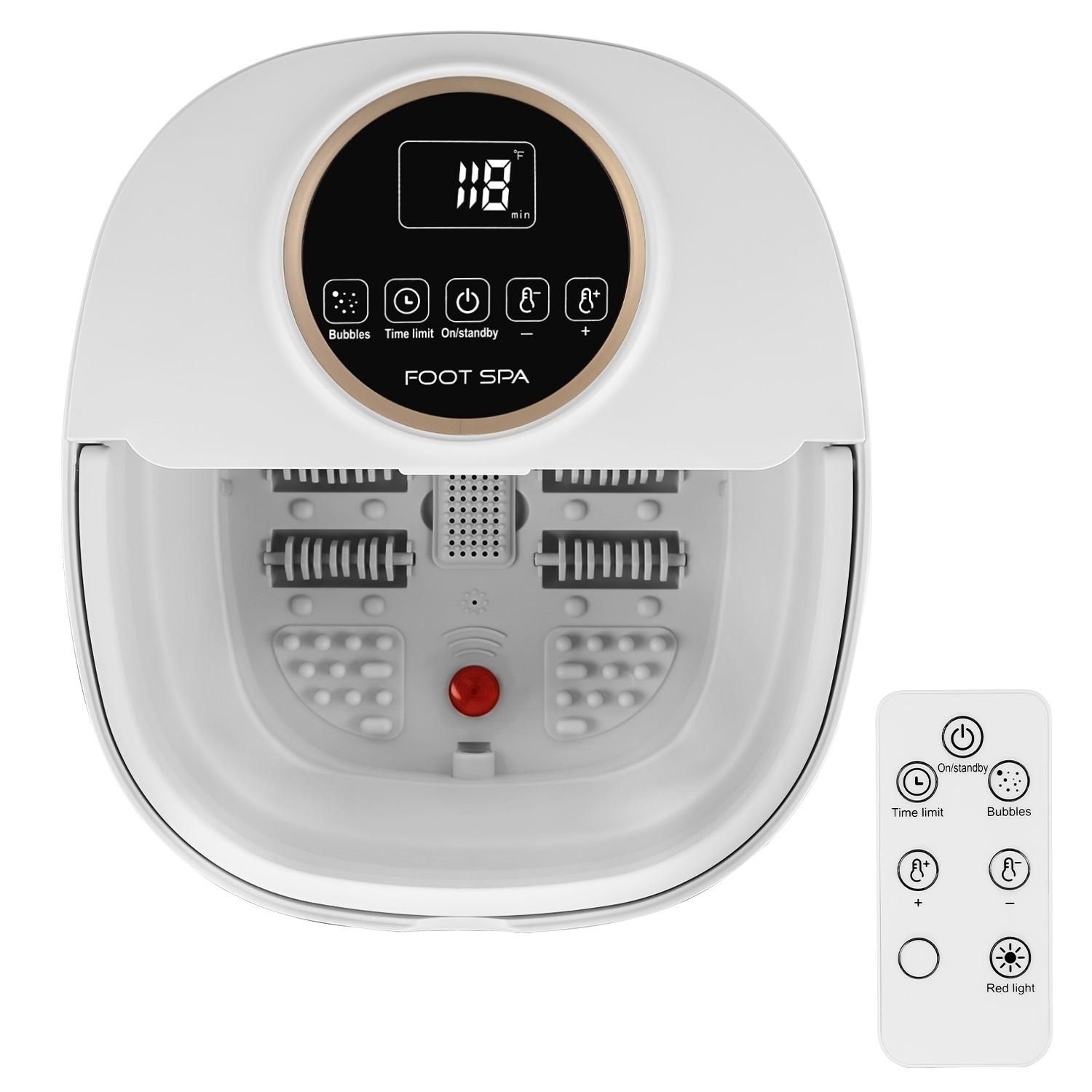 Collapsible Foot Spa Massager Electric Foldable Foot Soaker Tub with Remote Control Handle Surfing Bubbles 24 Heating Levels 6 Timer 6 Massage Rollers thumbnail 3