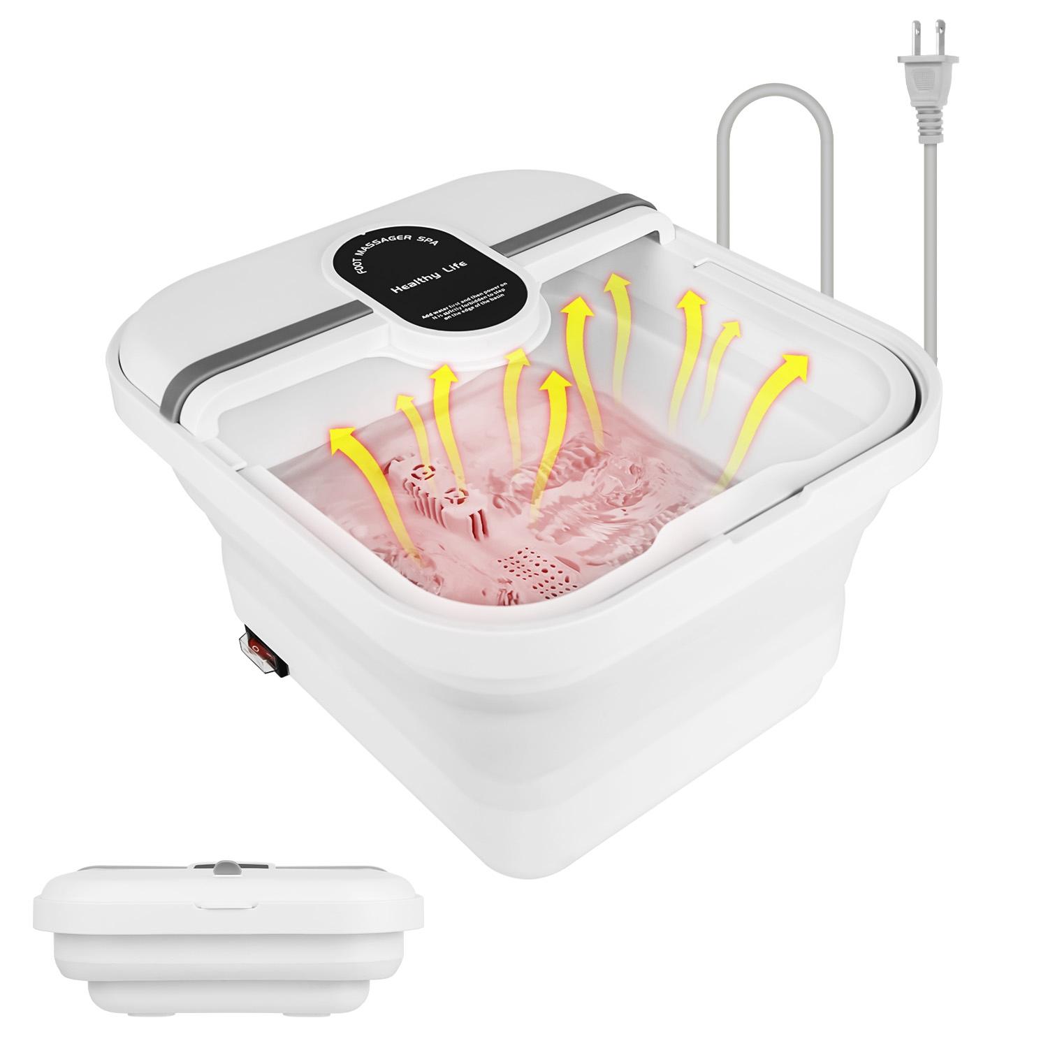 Collapsible Foot Spa Massager Electric Foot Soaker Tub Foldable Foot Spa Tub with Heating Function Handle 8Pcs Massage Rollers 44Pcs Simulated Pebbles thumbnail 1