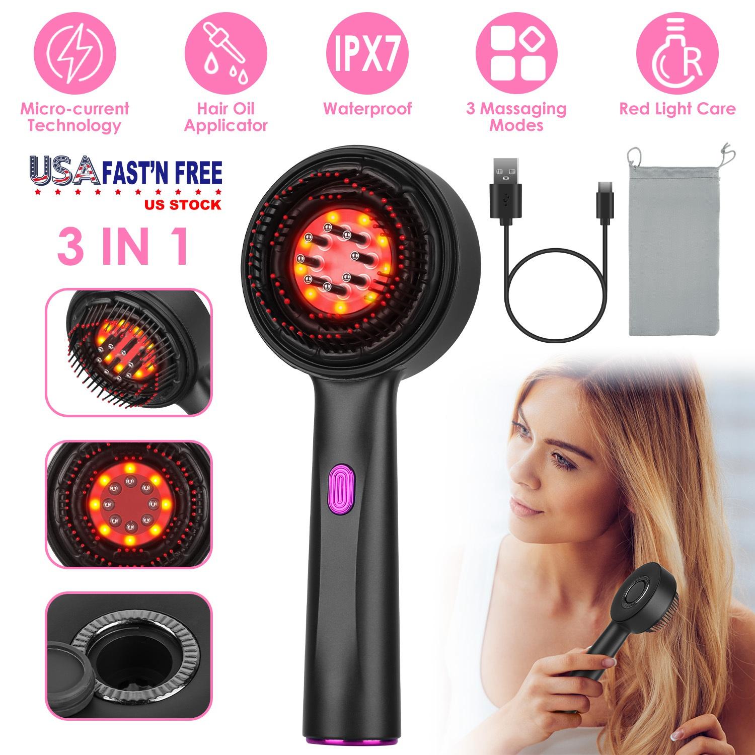 3 In 1 Red Light Scalp Massager Brush Cordless Hair Oil Applicator Massage Comb with 3 Modes Rechargeable IPX7 Waterproof thumbnail 4