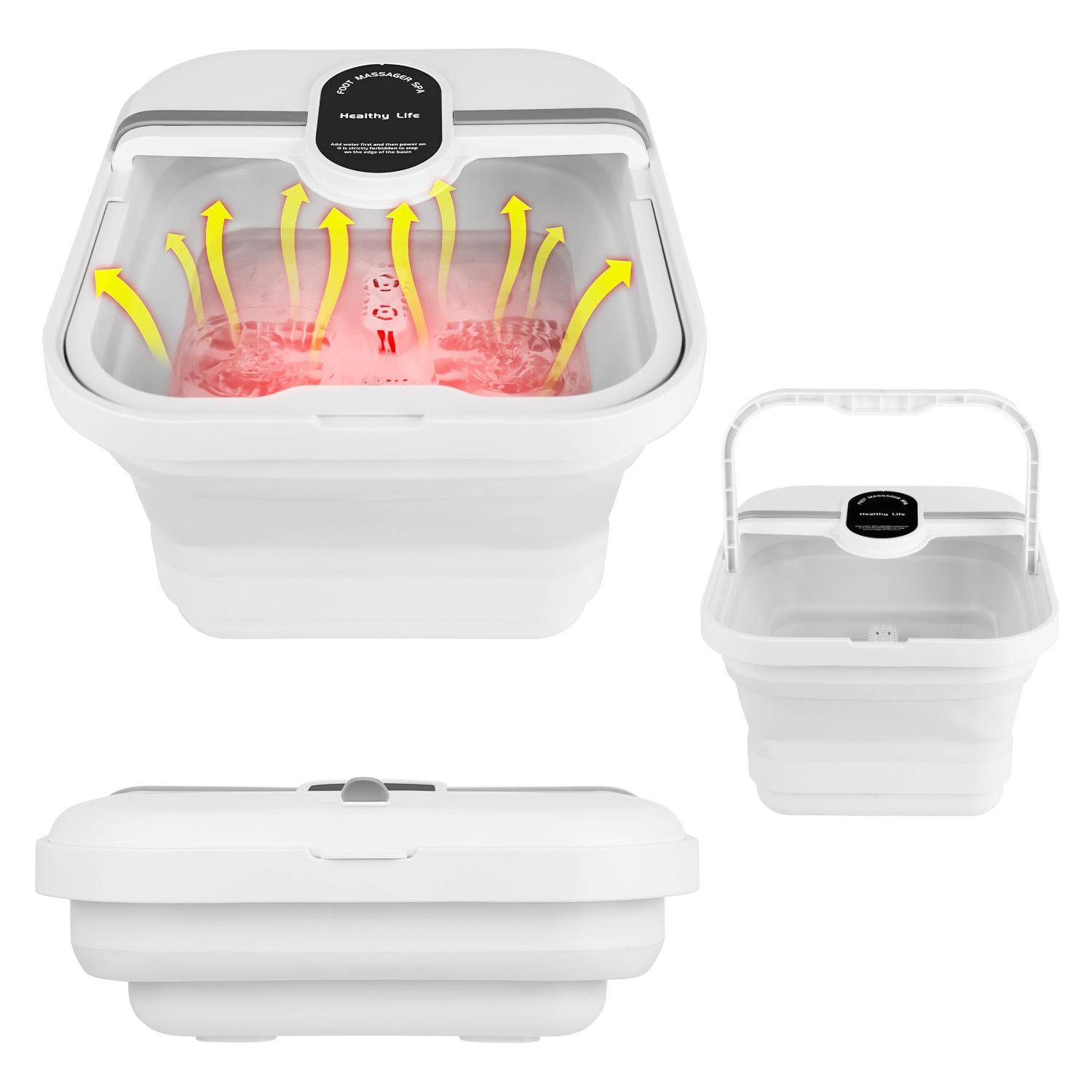 Collapsible Foot Spa Massager Electric Foot Soaker Tub Foldable Foot Spa Tub with Heating Function Handle 8Pcs Massage Rollers 44Pcs Simulated Pebbles thumbnail 2