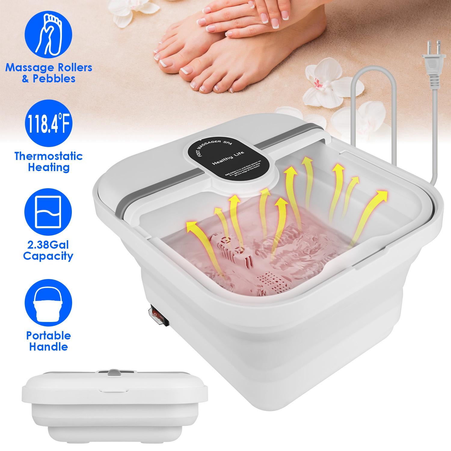 Collapsible Foot Spa Massager Electric Foot Soaker Tub Foldable Foot Spa Tub with Heating Function Handle 8Pcs Massage Rollers 44Pcs Simulated Pebbles thumbnail 4