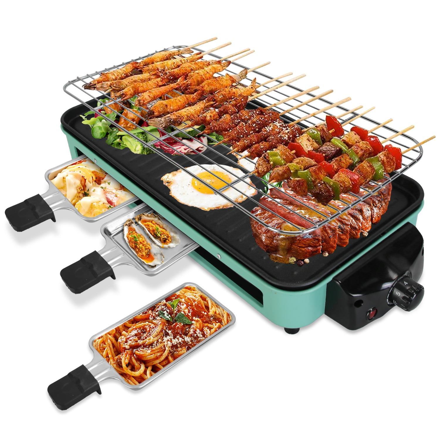2000W Electric Indoor Grill 2 in 1 Electric BBQ Gill with Grill Net Removable Plate 5 Temperature Control 3 Small Trays Dishwasher Safe thumbnail 1