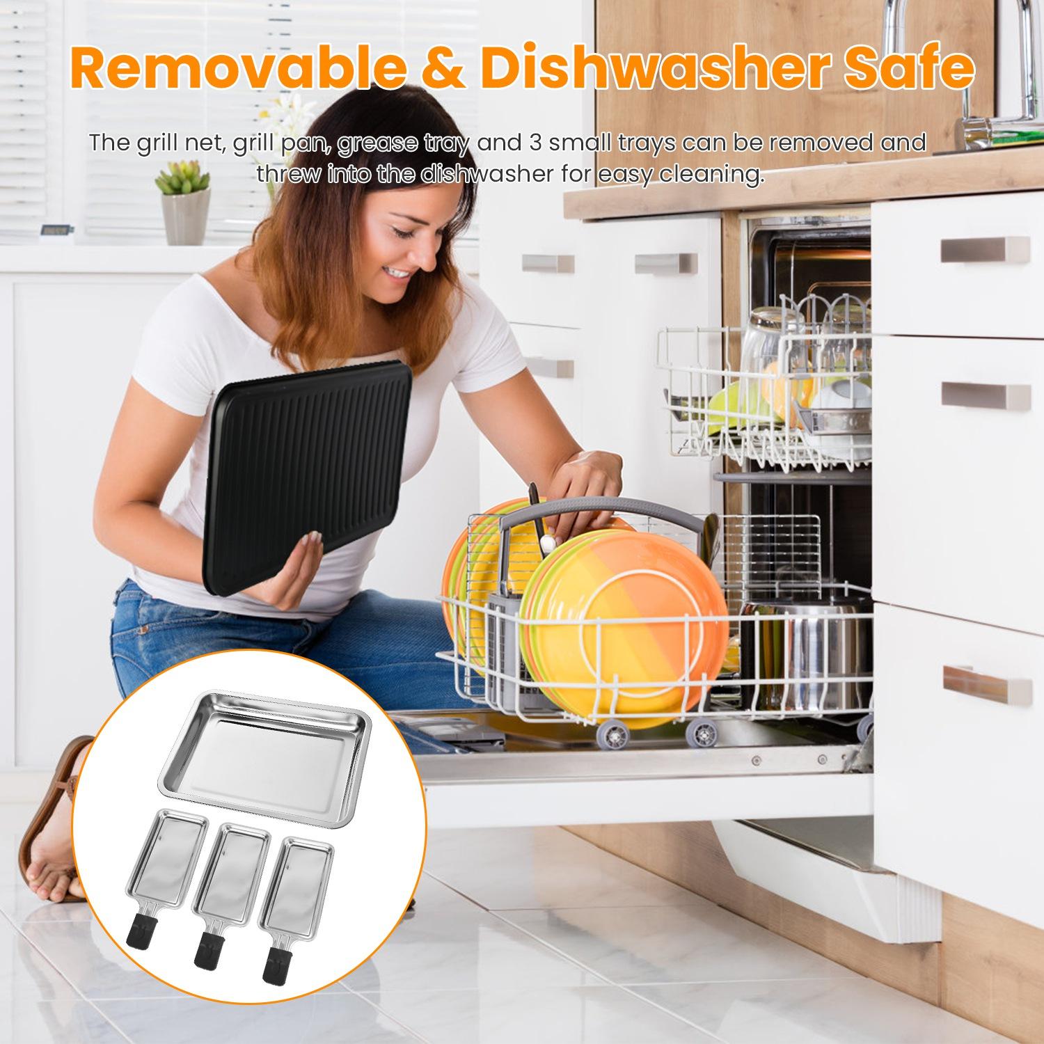 2000W Electric Indoor Grill 2 in 1 Electric BBQ Gill with Grill Net Removable Plate 5 Temperature Control 3 Small Trays Dishwasher Safe thumbnail 2