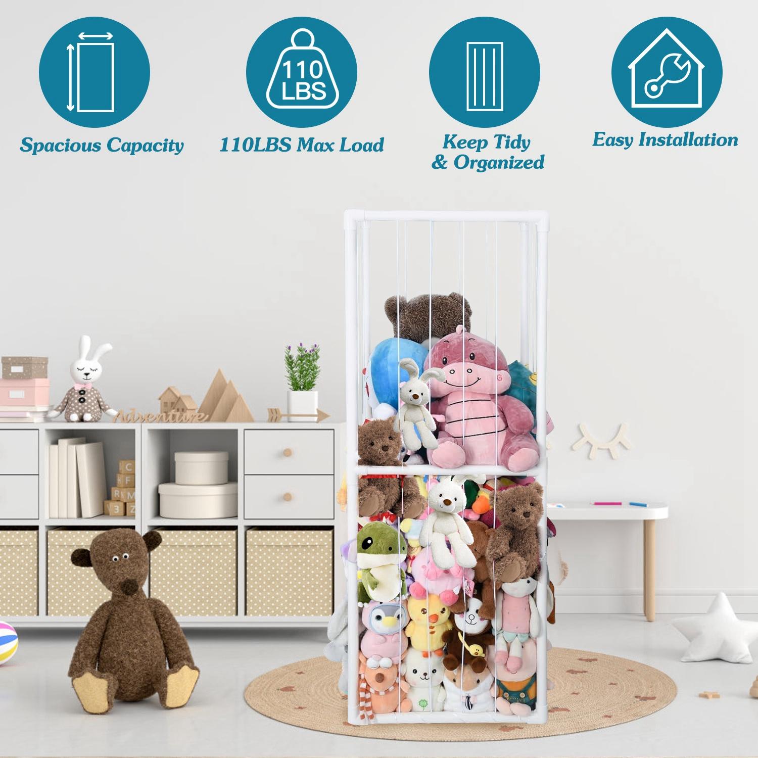 Stuffed Animal Storage PVC Plush Organizer Shelf Plush Stuffed Animal Holder Standing Kids Toy Storage Cage with Elastic Band for Nursery Play Room Be thumbnail 4