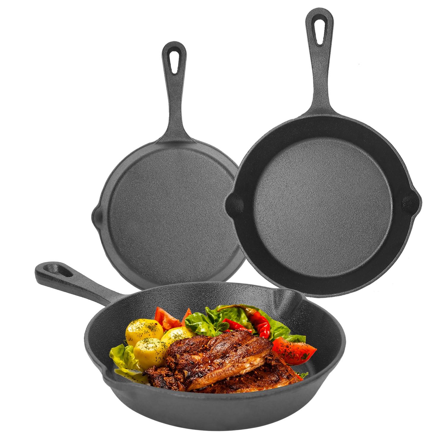 3Pcs Pre-Seasoned Cast Iron Skillet Set 6/8/10in Non-Stick Oven Safe Cookware Heat-Resistant Frying Pan for Frying Sautéing Cooking Baking thumbnail 1