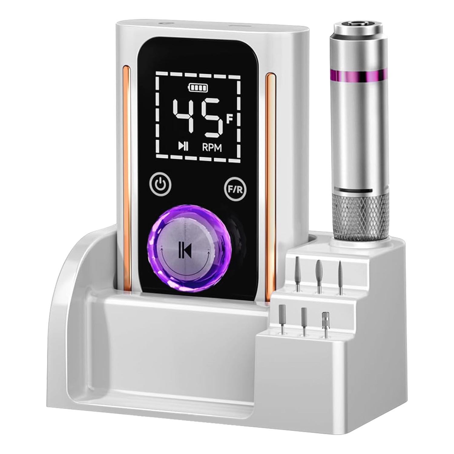 Portable Electric Nail Drill Bit 45000 RPM With 11 Bits Base Waist Clip Cordless Rechargeable Nail File Machine For Professional Salon Home Acrylic Na thumbnail 2